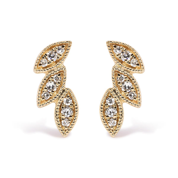 1/10 Ct. T.W. Diamond Triple Leaf Stud Earrings in 10K Yellow Gold, photo 1