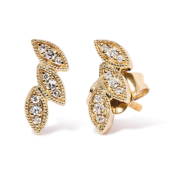 1/10 Ct. T.W. Diamond Triple Leaf Stud Earrings in 10K Yellow Gold, photo 2