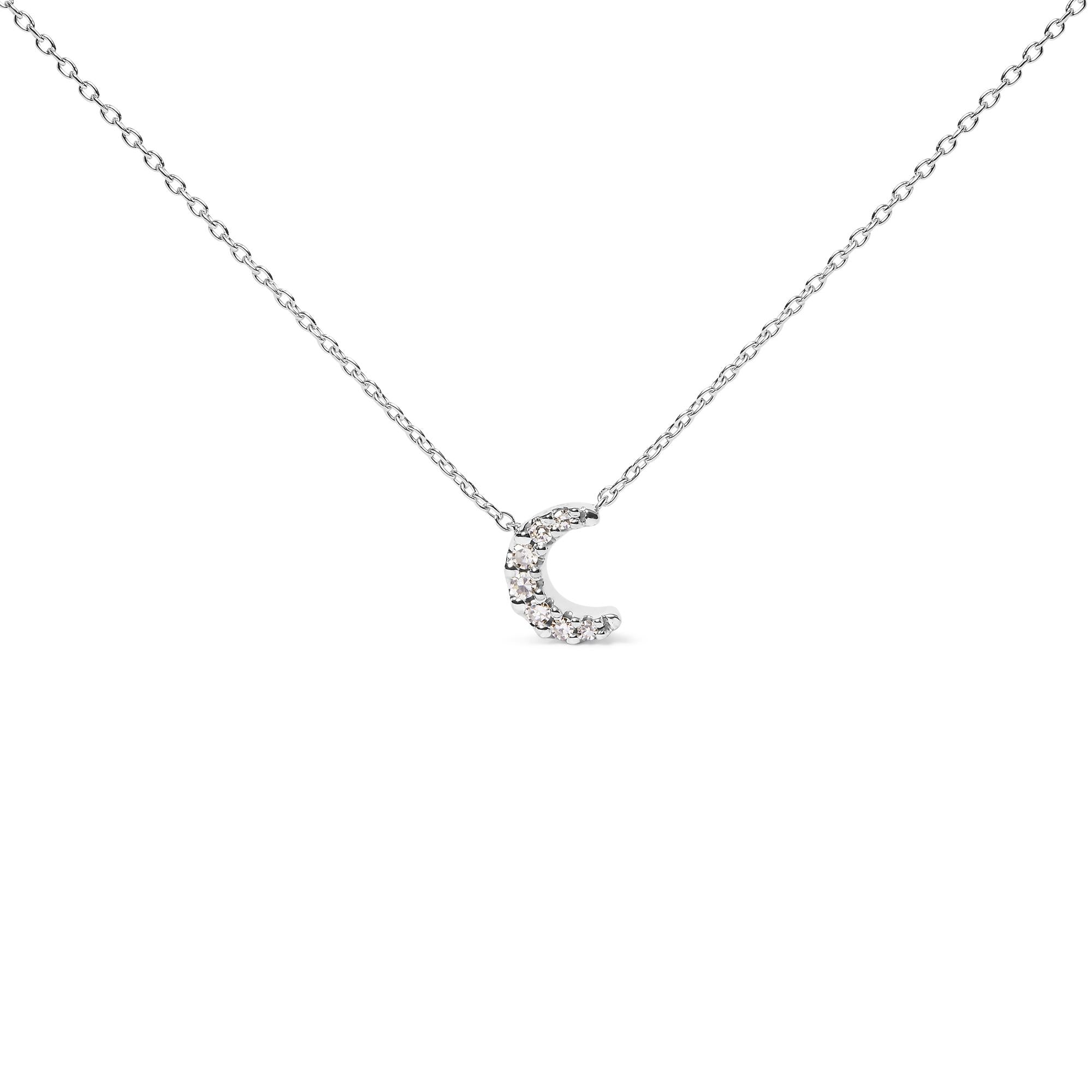 Diamond Accented Crescent Moon-Shaped Pendant Necklace in 10K White Gold, photo 1