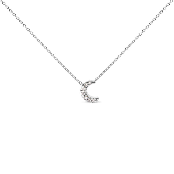 Diamond Accented Crescent Moon-Shaped Pendant Necklace in 10K White Gold, photo 1