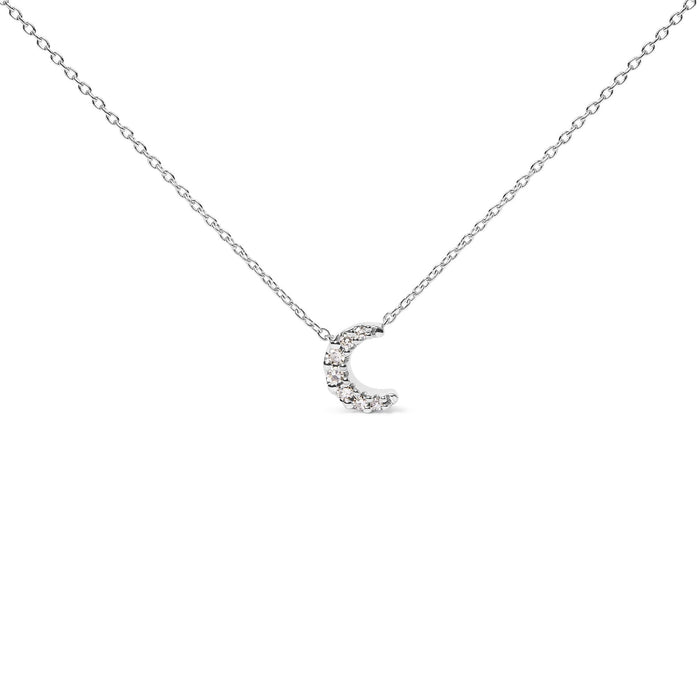 Diamond Accented Crescent Moon-Shaped Pendant Necklace in 10K White Gold, photo 1