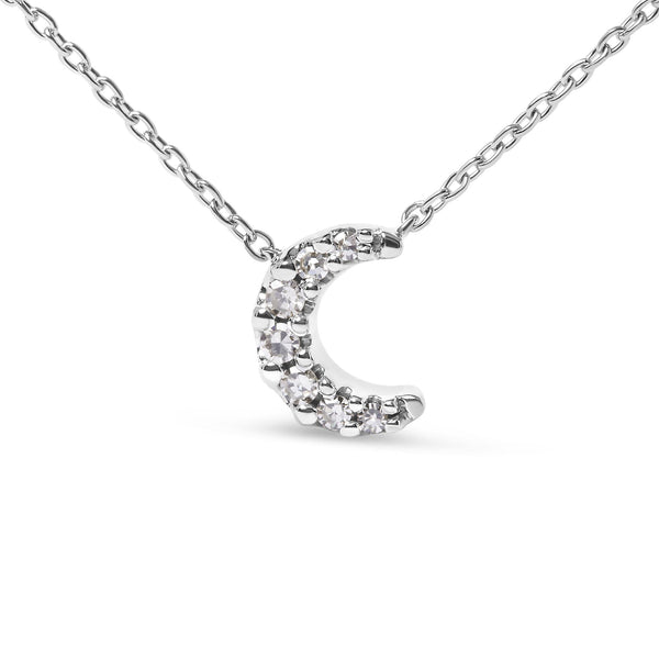 Diamond Accented Crescent Moon-Shaped Pendant Necklace in 10K White Gold, photo 2