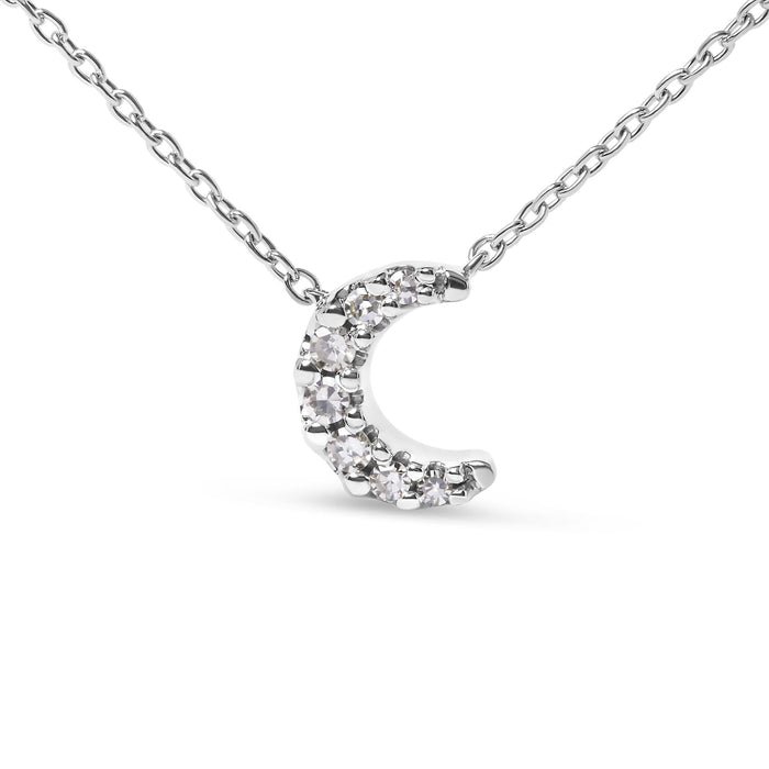 Diamond Accented Crescent Moon-Shaped Pendant Necklace in 10K White Gold, photo 2