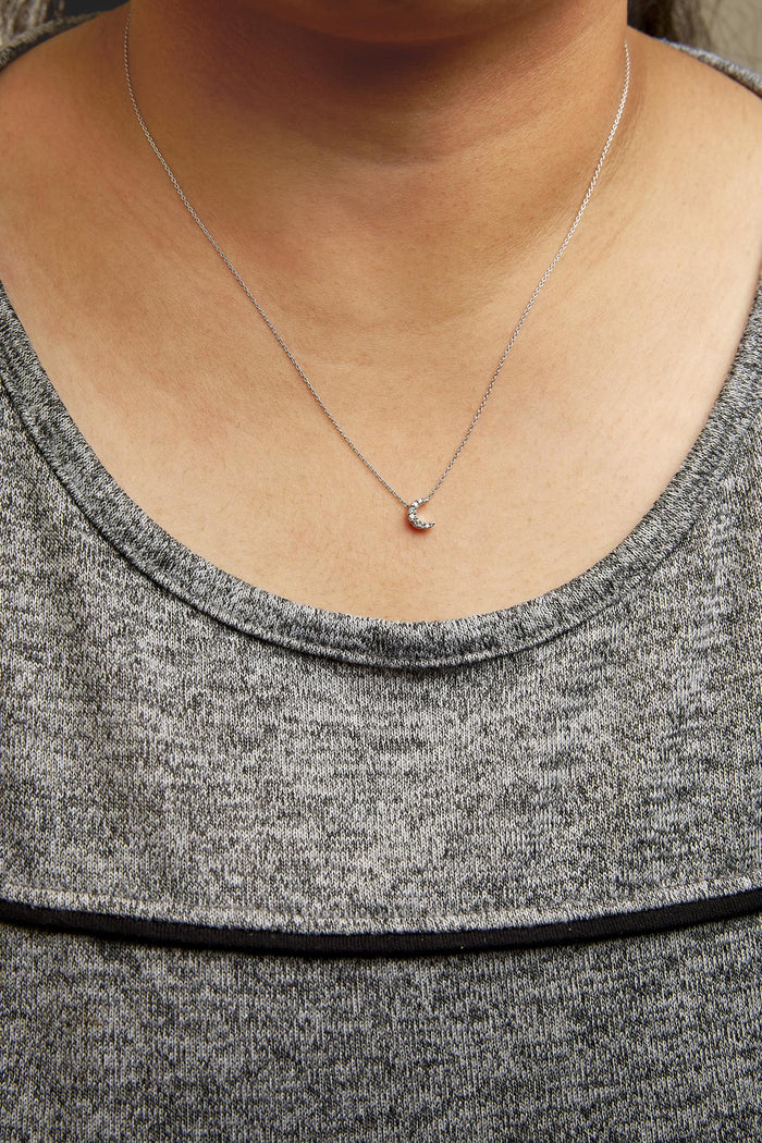 Diamond Accented Crescent Moon-Shaped Pendant Necklace in 10K White Gold, photo 3