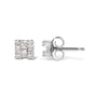 Aretes de botón cuadrados de mosaico con diamantes redondos y baguette de 1/7 ct. p.t. en oro blanco de 10K, foto 4