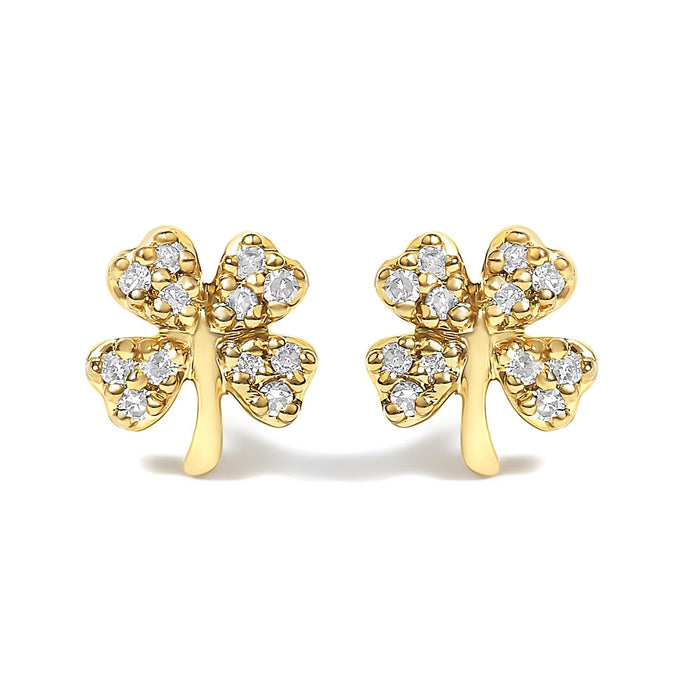 Aretes de botón de trébol de 4 hojas con detalles de diamante en oro amarillo de 10K, foto 1