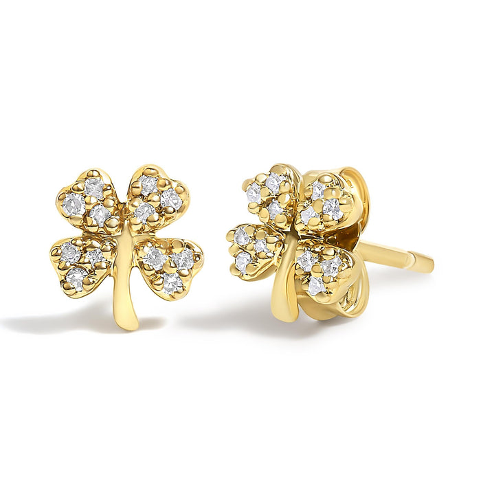 Aretes de botón de trébol de 4 hojas con detalles de diamante en oro amarillo de 10K, foto 2