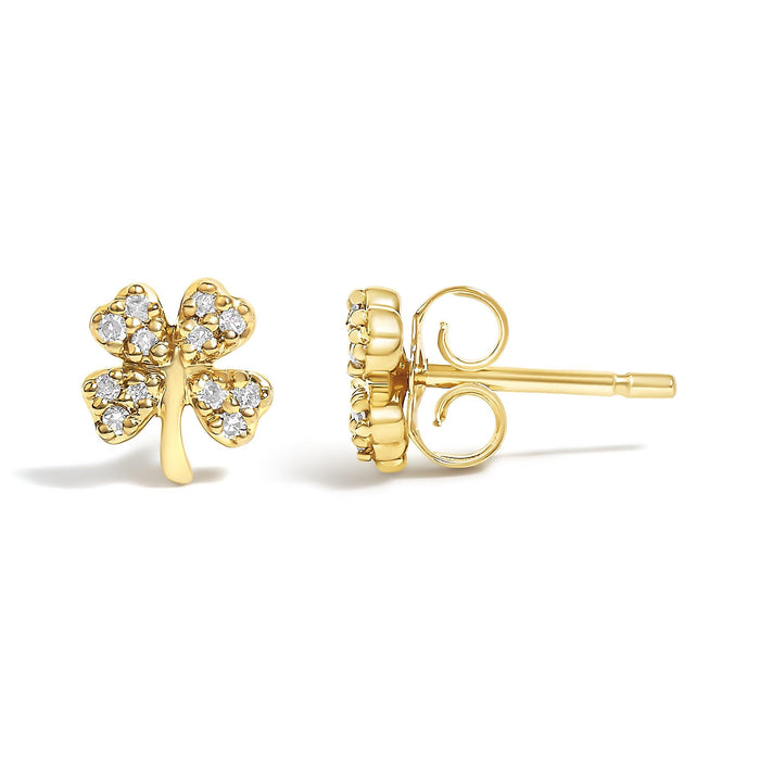 Aretes de botón de trébol de 4 hojas con detalles de diamante en oro amarillo de 10K, foto 4