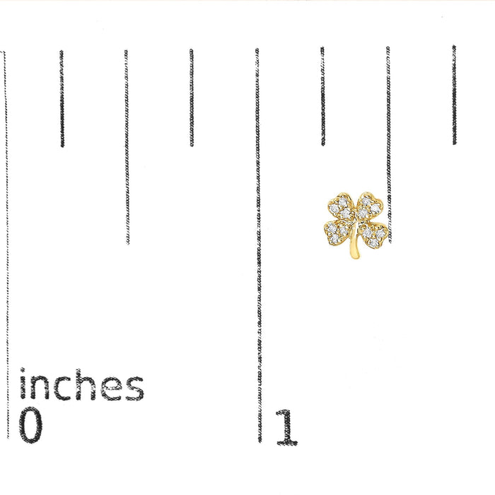 Aretes de botón de trébol de 4 hojas con detalles de diamante en oro amarillo de 10K, foto 5