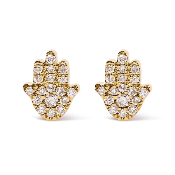 Diamond Accented Hamsa Stud Earrings in 10K Yellow Gold, photo 1