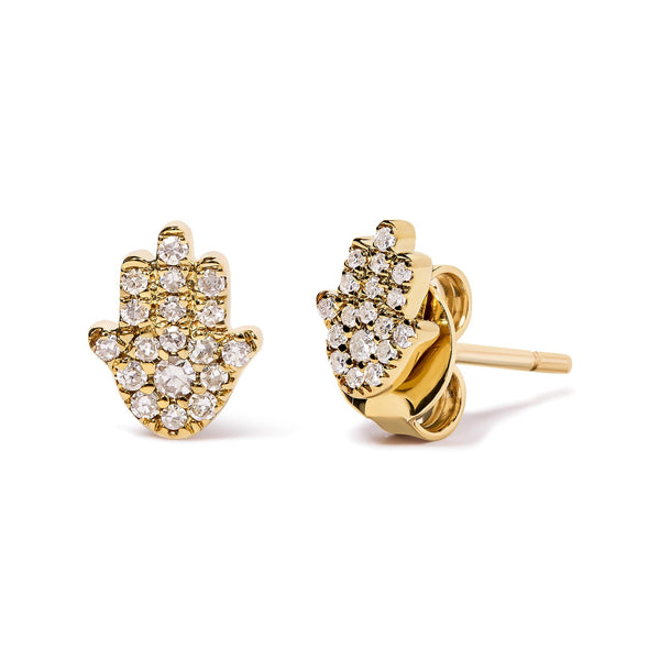 Diamond Accented Hamsa Stud Earrings in 10K Yellow Gold, photo 2
