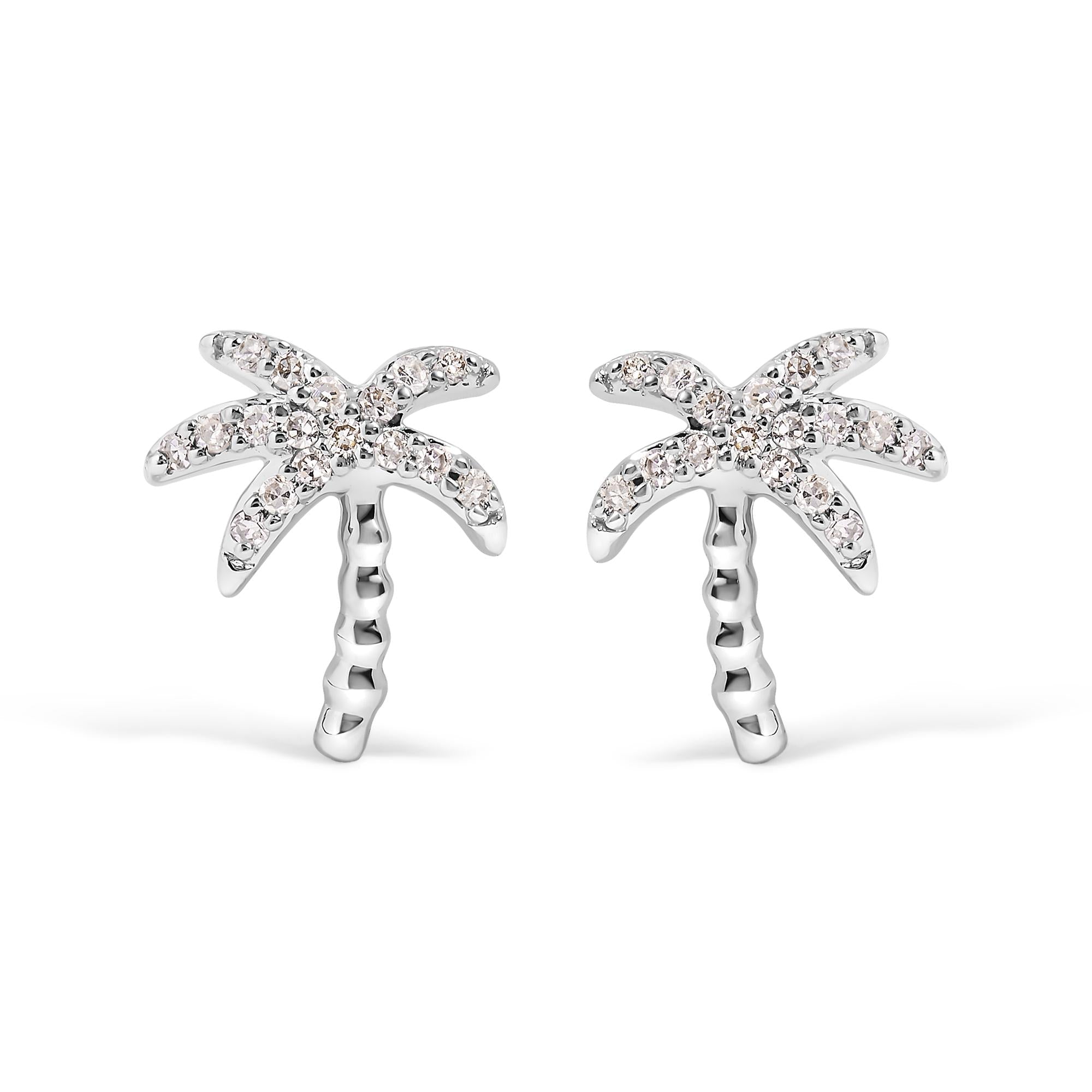 Aretes de botón de palmera incrustada con diamantes de 1/10 ct. p.t. en oro blanco de 10K, foto 1