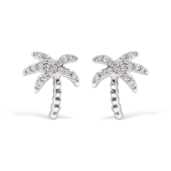 1/10 Ct. T.W. Diamond Encrusted Palm Tree Stud Earrings in 10K White Gold, photo 1