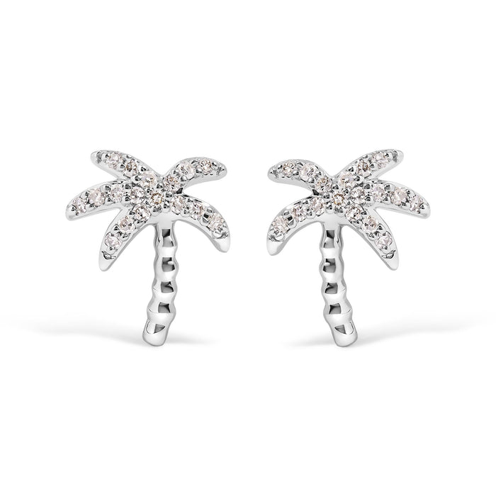Aretes de botón de palmera incrustada con diamantes de 1/10 ct. p.t. en oro blanco de 10K, foto 1