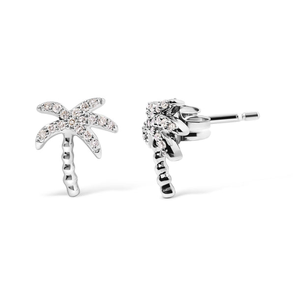1/10 Ct. T.W. Diamond Encrusted Palm Tree Stud Earrings in 10K White Gold, photo 2