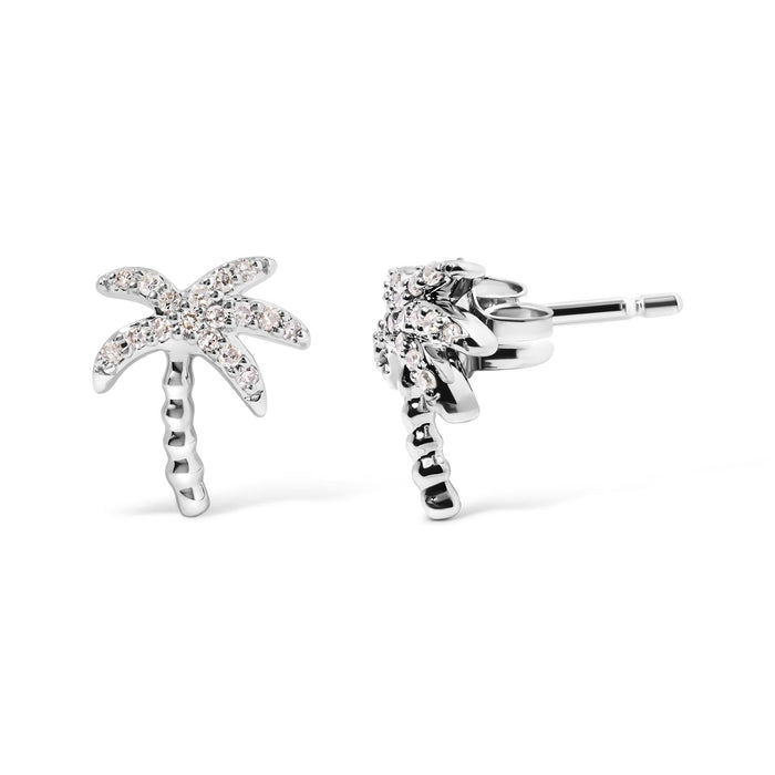 Aretes de botón de palmera incrustada con diamantes de 1/10 ct. p.t. en oro blanco de 10K, foto 2