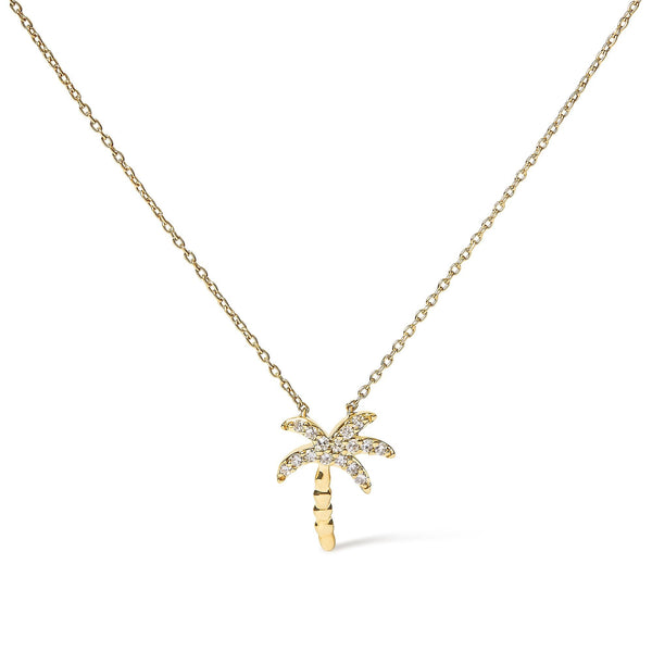1/10 Ct. T.W. Round Diamond Palm Tree Pendant Necklace in 10K Yellow Gold, photo 1