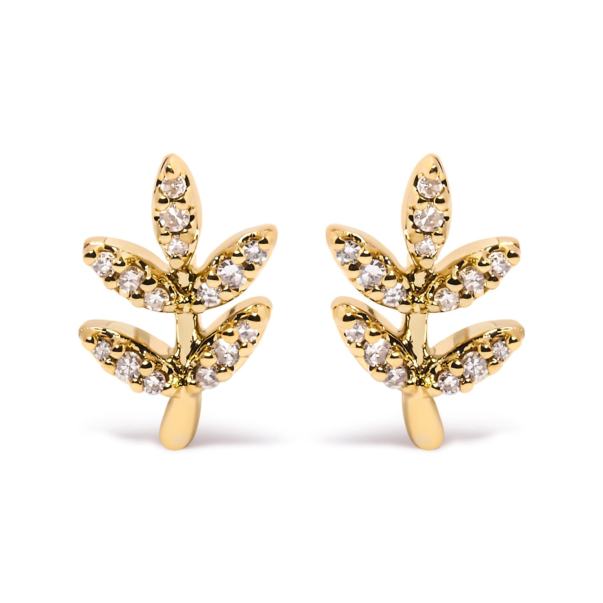 1/10 Ct. T.W. Diamond Accented Leaf and Branch Stud Earrings in 10K Yellow Gold, photo 1
