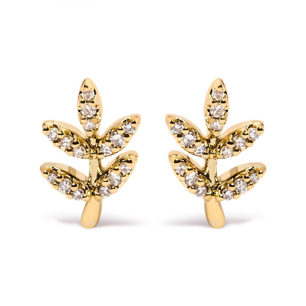 1/10 Ct. T.W. Diamond Accented Leaf and Branch Stud Earrings in 10K Yellow Gold, photo 1