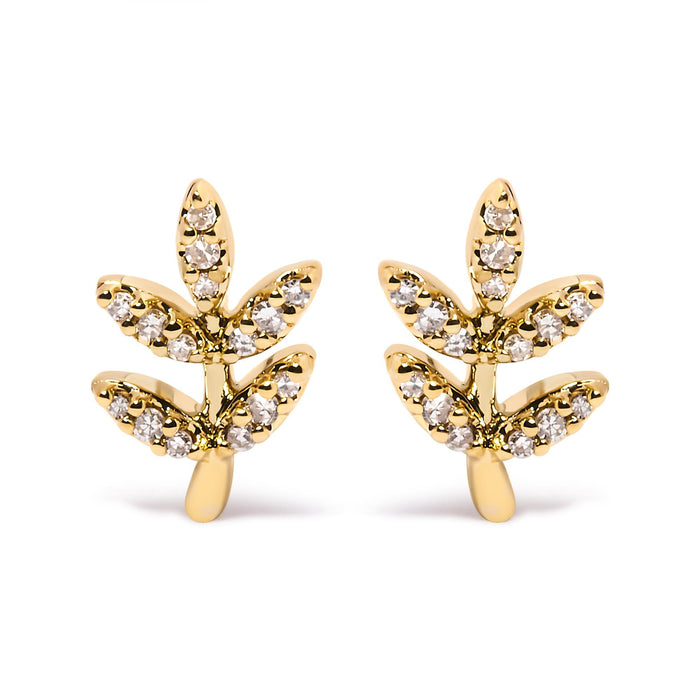 1/10 Ct. T.W. Diamond Accented Leaf and Branch Stud Earrings in 10K Yellow Gold, photo 1