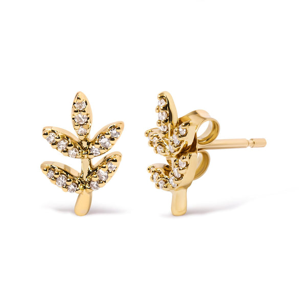 1/10 Ct. T.W. Diamond Accented Leaf and Branch Stud Earrings in 10K Yellow Gold, photo 2