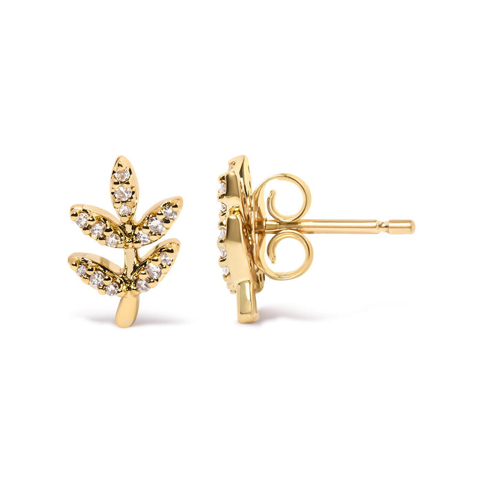 1/10 Ct. T.W. Diamond Accented Leaf and Branch Stud Earrings in 10K Yellow Gold, photo 4