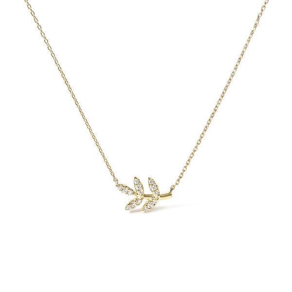 1/10 Ct. T.W. Diamond Leaf and Branch Pendant Necklace in 10K Yellow Gold, photo 1