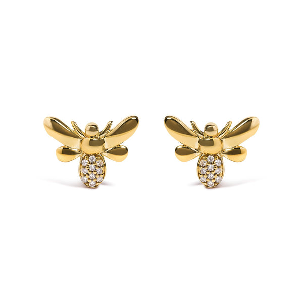 Diamond Accented Bumble Bee Stud Earrings in 10K Yellow Gold, photo 1