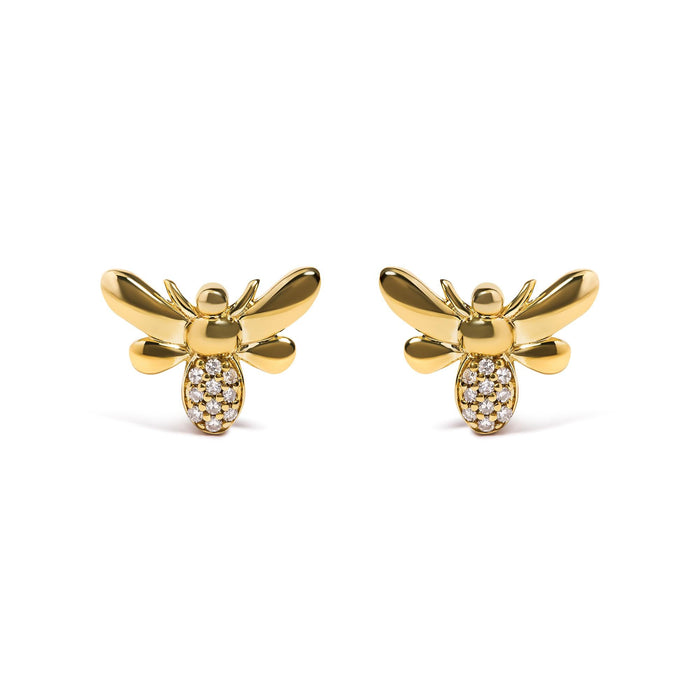 Aretes de botón de abejorro con detalles de diamante en oro amarillo de 10K, foto 1