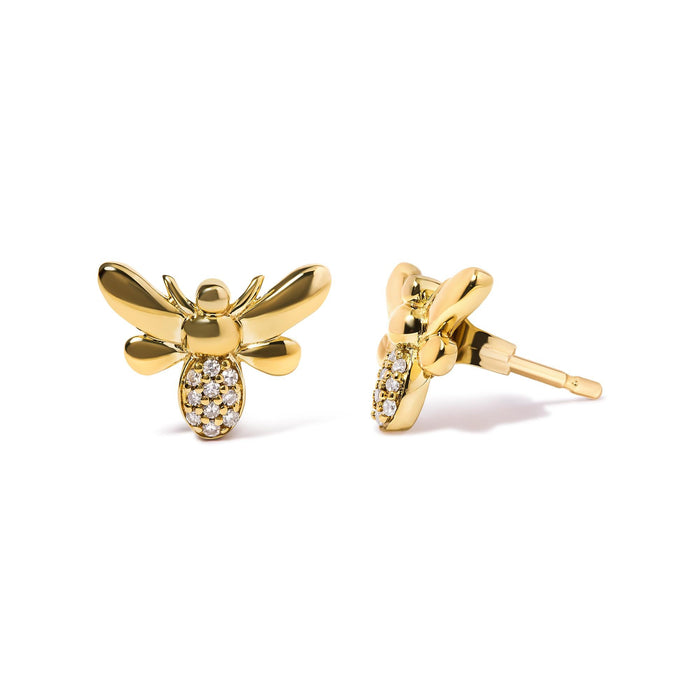 Aretes de botón de abejorro con detalles de diamante en oro amarillo de 10K, foto 2