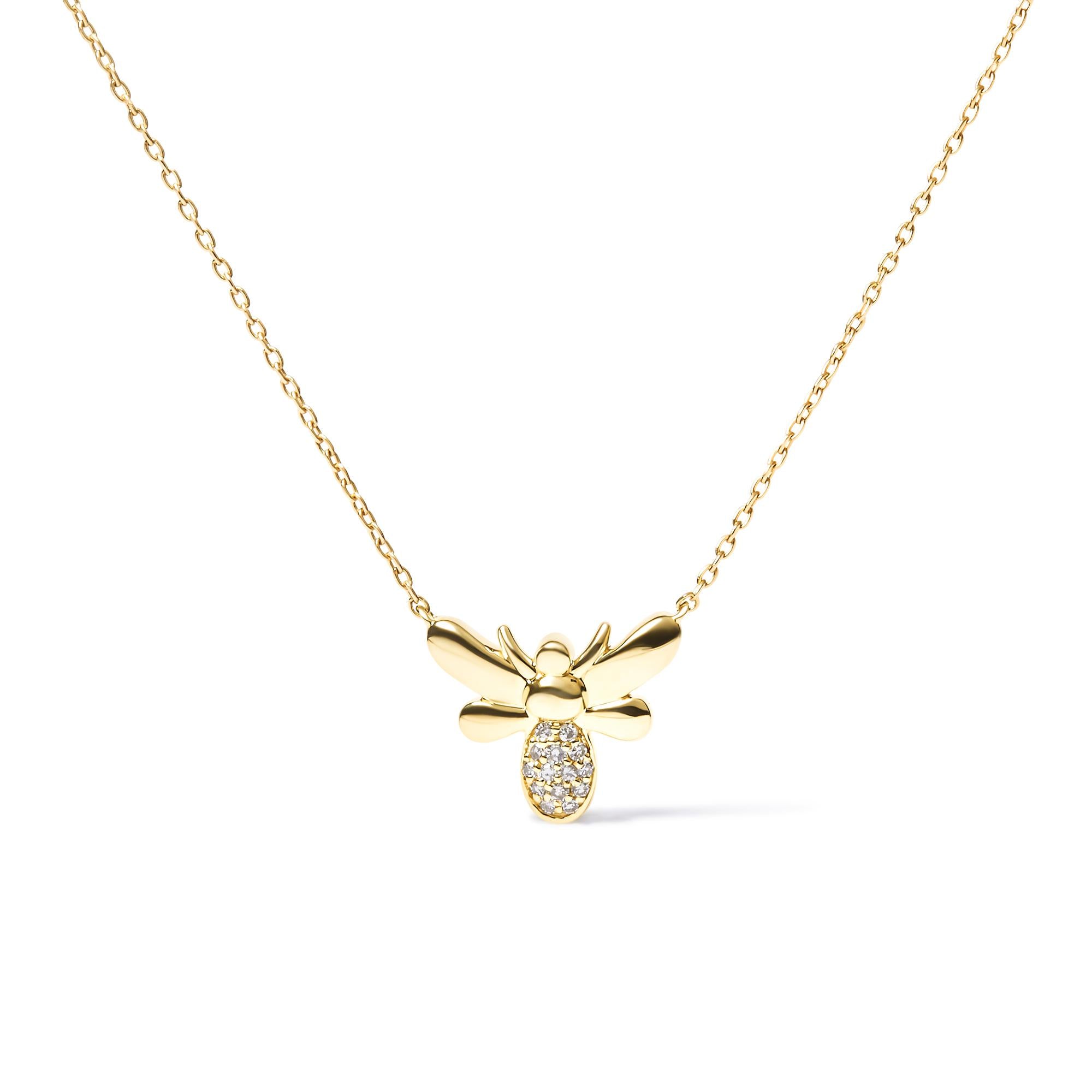 Diamond Accented Bumble Bee Pendant Necklace in 10K Yellow Gold, photo 1