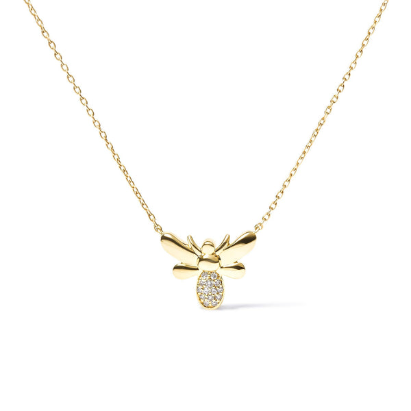 Diamond Accented Bumble Bee Pendant Necklace in 10K Yellow Gold, photo 1
