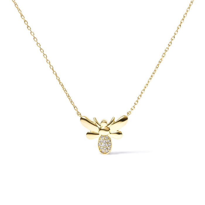 Diamond Accented Bumble Bee Pendant Necklace in 10K Yellow Gold, photo 1