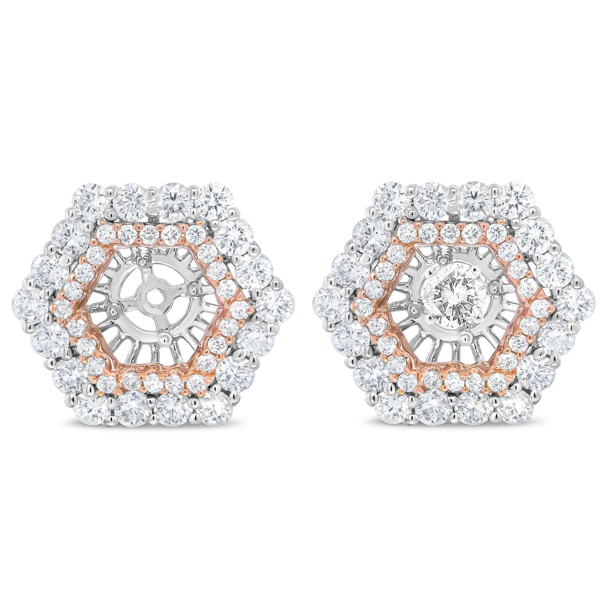 1 7/8 Ct. T.W. Round Diamond Double Halo Earrings Jacket for 6mm Round Studs in 14K Rose and White Gold, photo 1