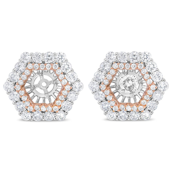 1 7/8 Ct. T.W. Round Diamond Double Halo Earrings Jacket for 6mm Round Studs in 14K Rose and White Gold, photo 1