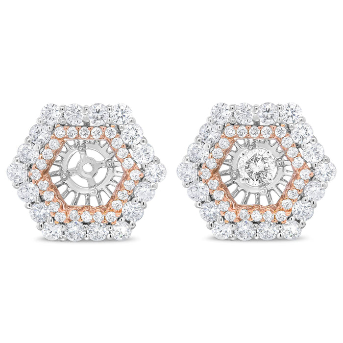 1 7/8 Ct. T.W. Round Diamond Double Halo Earrings Jacket for 6mm Round Studs in 14K Rose and White Gold, photo 1