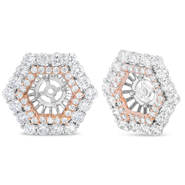 1 7/8 Ct. T.W. Round Diamond Double Halo Earrings Jacket for 6mm Round Studs in 14K Rose and White Gold, photo 2