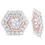 1 7/8 Ct. T.W. Round Diamond Double Halo Earrings Jacket for 6mm Round Studs in 14K Rose and White Gold, photo 4