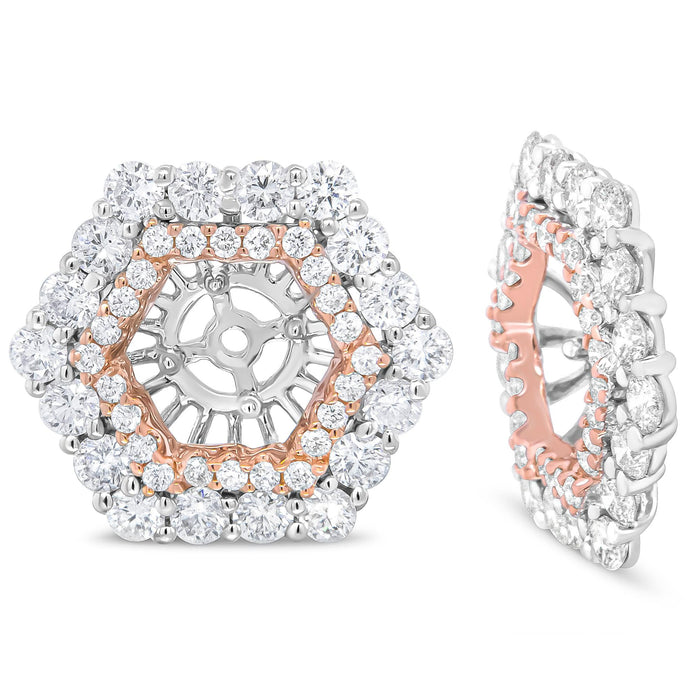 1 7/8 Ct. T.W. Round Diamond Double Halo Earrings Jacket for 6mm Round Studs in 14K Rose and White Gold, photo 4