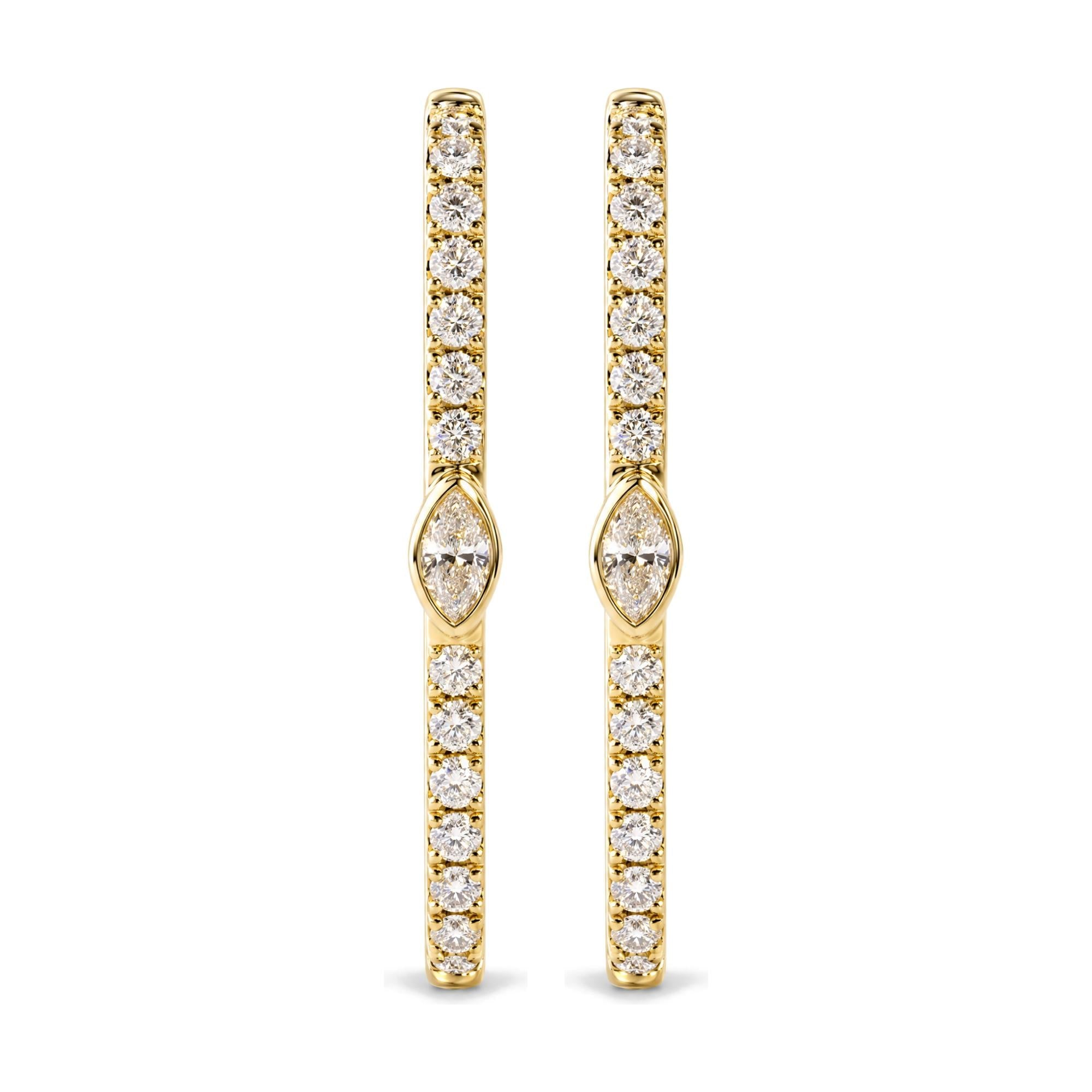 1/3 Ct. T.W. Bezel-Set Marquise Diamond Rectangular Hoop Earrings in 14K Yellow Gold, photo 1