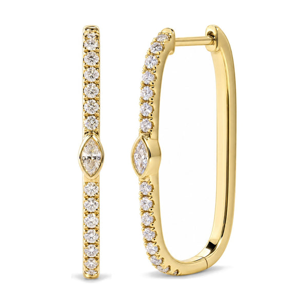 1/3 Ct. T.W. Bezel-Set Marquise Diamond Rectangular Hoop Earrings in 14K Yellow Gold, photo 2