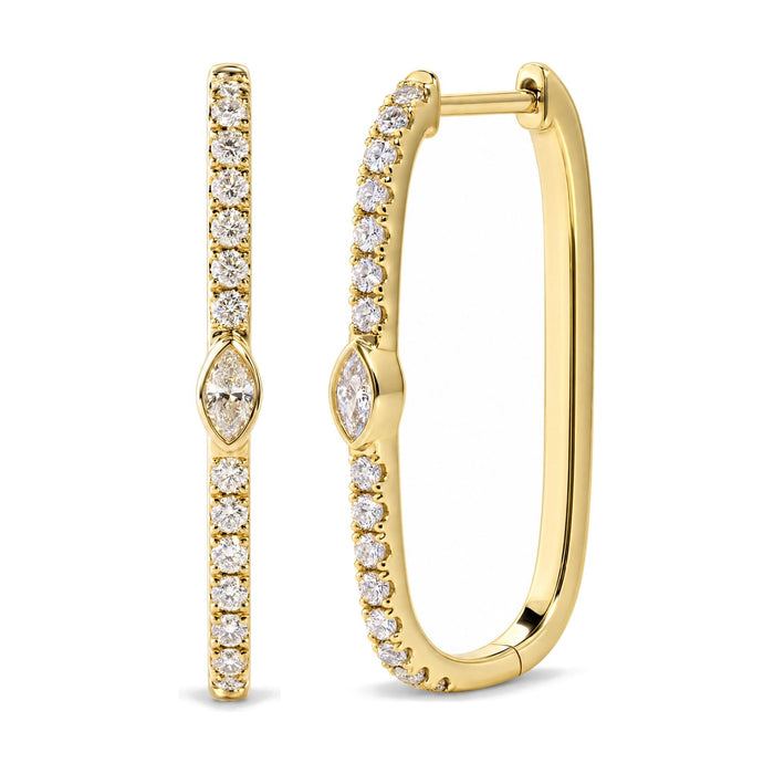 1/3 Ct. T.W. Bezel-Set Marquise Diamond Rectangular Hoop Earrings in 14K Yellow Gold, photo 2