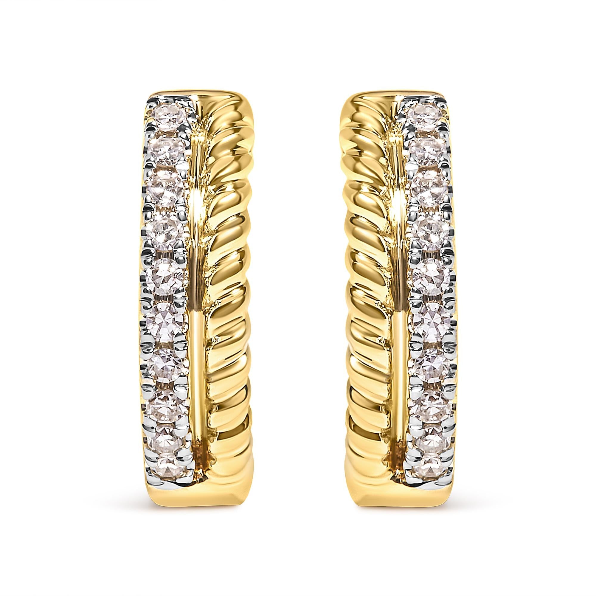 1/10 Ct. T.W. Diamond and Rope Twist Huggy Hoop Earrings in 10K Yellow Gold, photo 1
