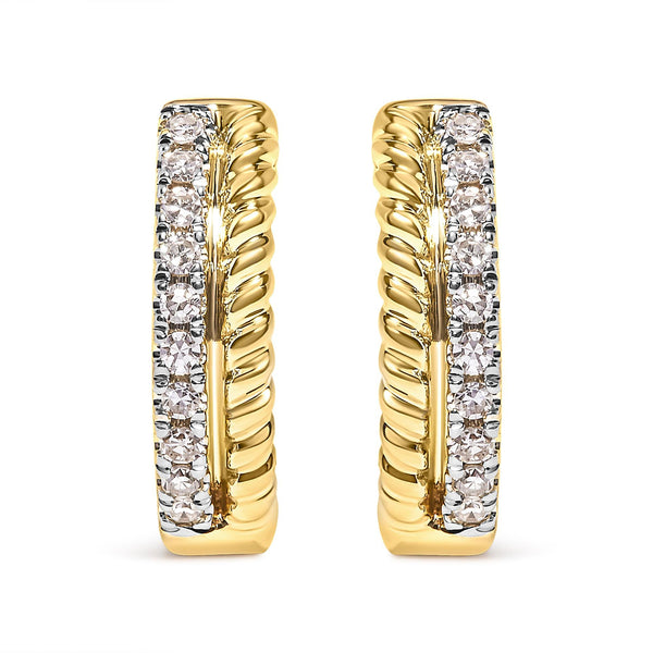 1/10 Ct. T.W. Diamond and Rope Twist Huggy Hoop Earrings in 10K Yellow Gold, photo 1