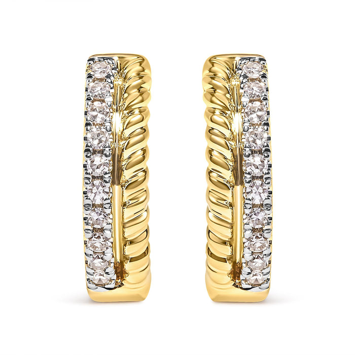 1/10 Ct. T.W. Diamond and Rope Twist Huggy Hoop Earrings in 10K Yellow Gold, photo 1
