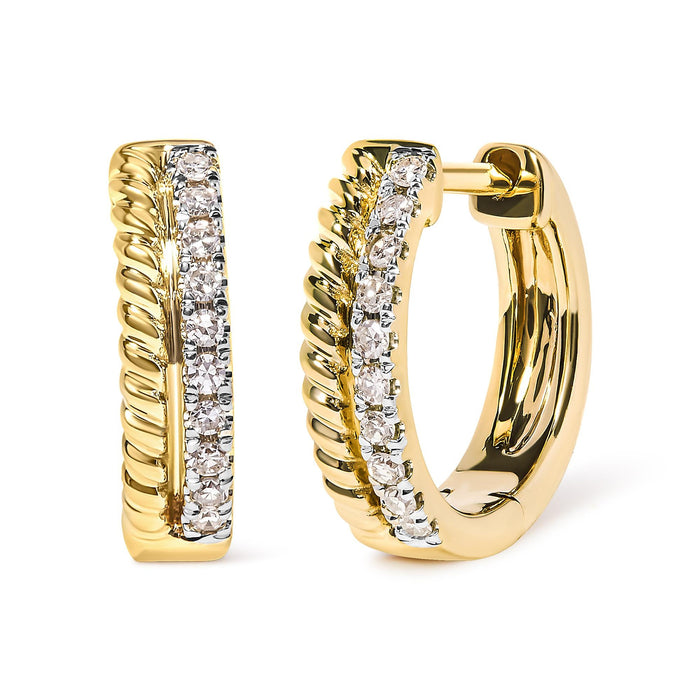 1/10 Ct. T.W. Diamond and Rope Twist Huggy Hoop Earrings in 10K Yellow Gold, photo 2
