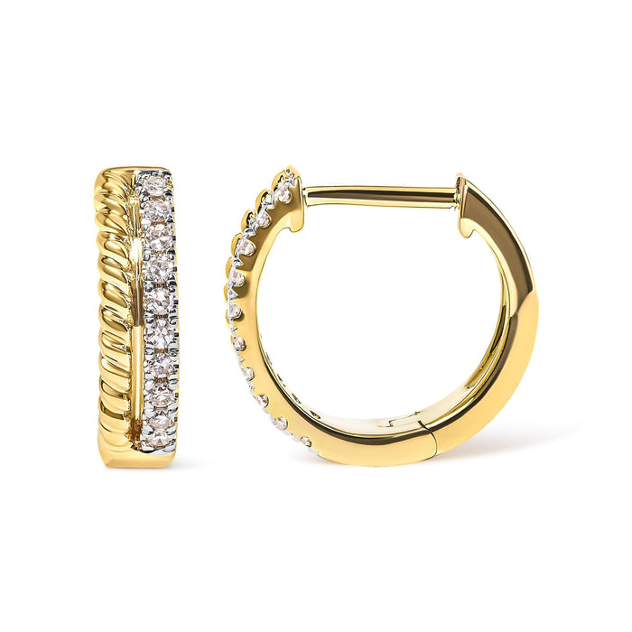 1/10 Ct. T.W. Diamond and Rope Twist Huggy Hoop Earrings in 10K Yellow Gold, photo 4