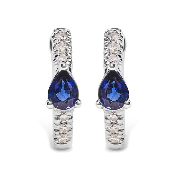 1/10 Ct. T.W. Pear-Shaped Blue Sapphire and Diamond Huggy Hoop Earrings in 10K White Gold, photo 1