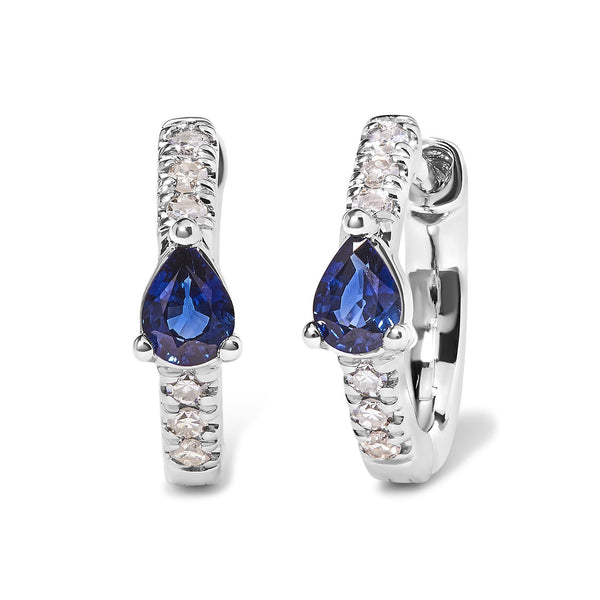 1/10 Ct. T.W. Pear-Shaped Blue Sapphire and Diamond Huggy Hoop Earrings in 10K White Gold, photo 2