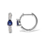 Aretes de aro Huggie con zafiro azul en forma de pera y diamantes de 1/10 ct. p.t. en oro blanco de 10K, foto 4